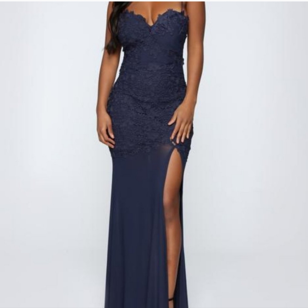 Fashion Nova Navy Blue Lace Maxi Dress